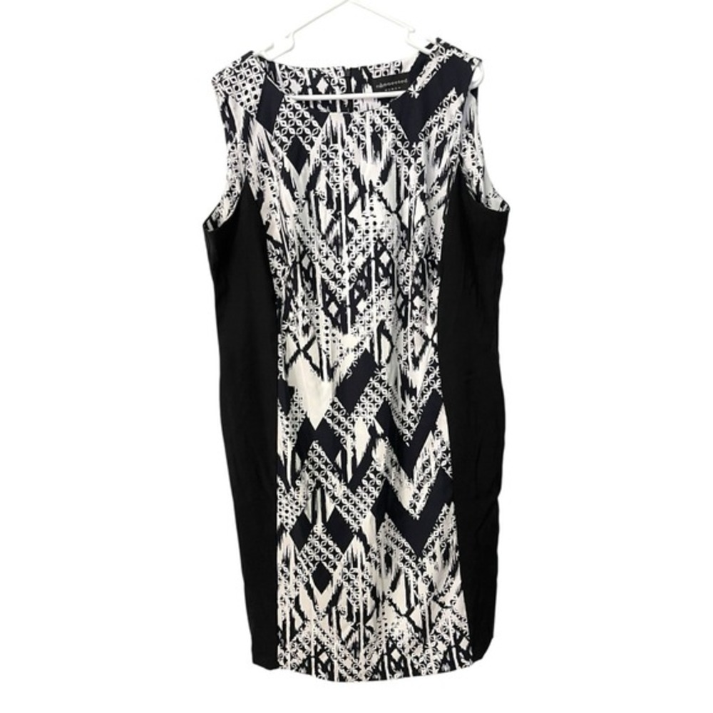 Connected Woman 18W Black White Sheath Dress Ikat Geometric Mod Professional